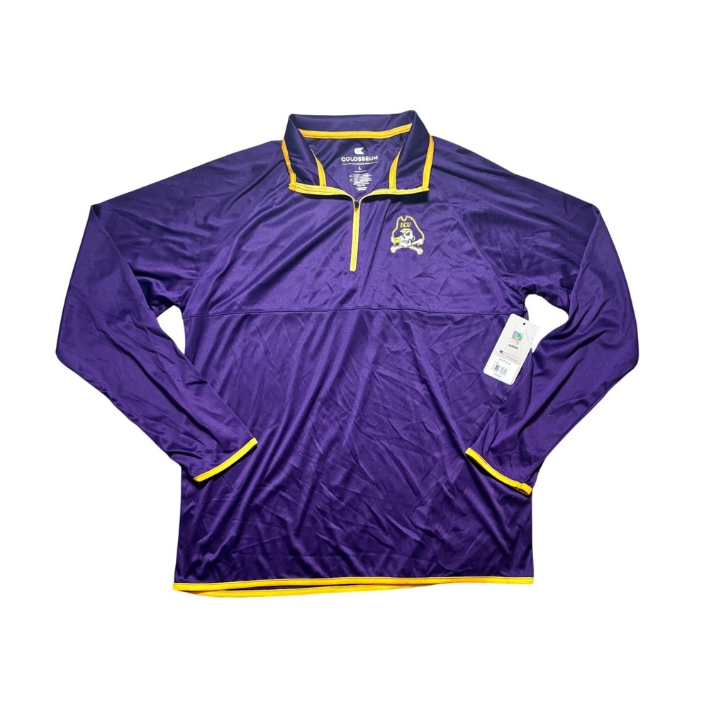Colosseum ECU Pirates Mens Quarter Zip Pullover Purple Gold Size Large